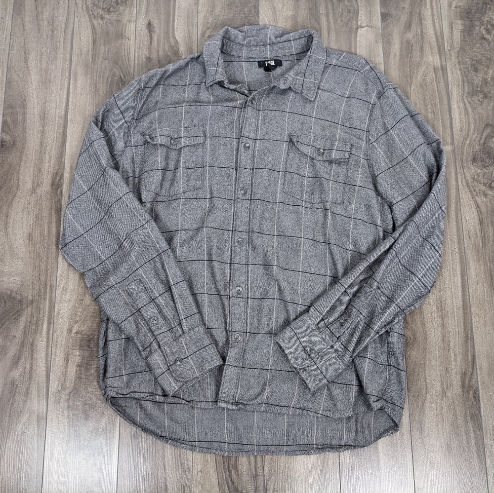 PAIGE Plaid Long Sleeve Shirt Casual Grey Size Extra Large